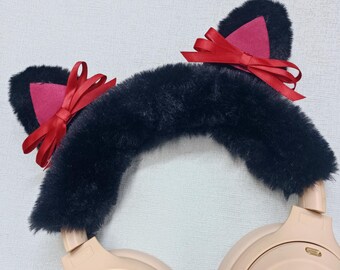 Handmade Black Ear Bow Headphone Cover