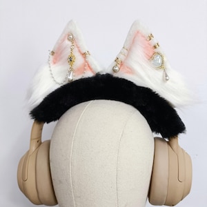 White pink ears headband cover for headphones, Headphone Covers, Headphone accessories, Headset headband cover for AirPods Max, Sony, Bose