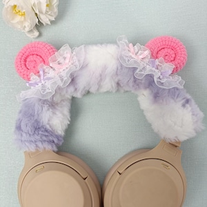 Cute Sheep Horns Headphone Cover Fluffy, Headphone Accessories for Sony XM4, XM5, Airpods max, Bose, Headphone headband cover