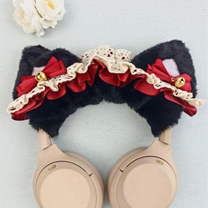 Unique Bells Black Cat Ear Headphone cover, Fluffy Headphone covers, Headphone Accessory for Sony XM4, XM5, Airpods max, Bose
