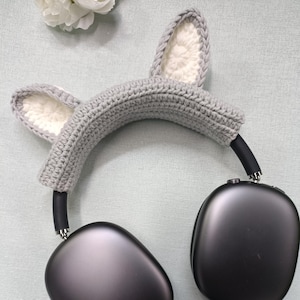 Crochet Gray Wolf Ears Headphone Cover, Headphone accessories, Headset headband cover, Headset Cover for AirPods Max, Sony, Beats, Bose
