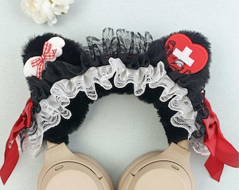 Fluffy Black Cat Ear Headphone Cover: Sony, Airpods Max, Bose