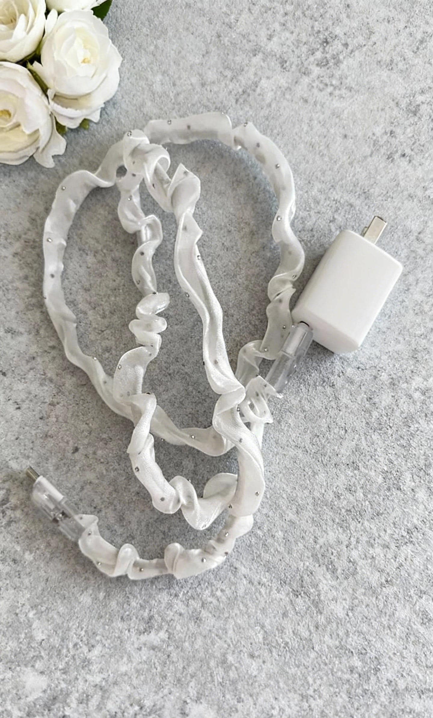Handmade Diamond Cable Cover, White Sheer Organza fabric Cord Cover