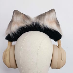 Grey Plush Ear headband cover for headphones, Headphone Covers, Headphone accessories, Headset headband cover for AirPods Max, Sony, Bose
