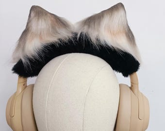 Grey Plush Headphone Cover, Handmade Headband Protector