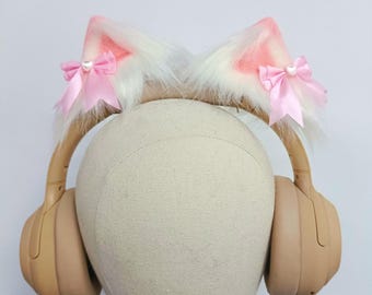 Pink Plush Bow Headphone Accessories, Headset Headband Cover