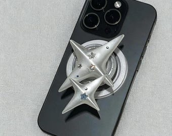輝く星のマグネット式スマホスタンド、ハンドメイドスマホホルダー、iPhoneグリップ
