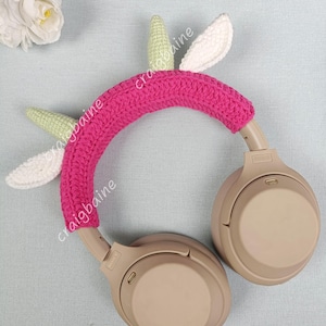 Cute Crochet Little lamb horns with ears headphone cover, for Sony XM4, XM5, Airpods max, Headset headband cover, Custom color