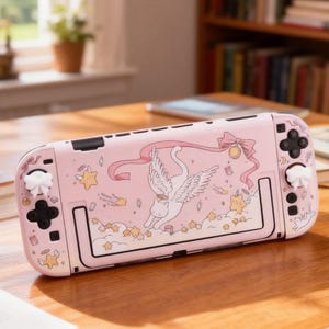 Angel Cat Switch 2 JoyCon Case, Protective Console Shell, bow Thumb Grips