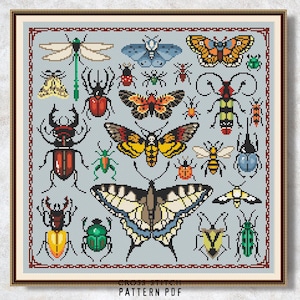 Insekter korsstygnsmönster PDF Insekter korsstygnsmönster Natur broderiprover Fjärilar korsstygnsdiagram Entomologi broderi Digital nedladdning