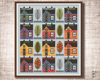 365 days cross stitch pattern PDF Temperature sampler houses counted cross stitch chart All seasons embroidery Instant Digital download