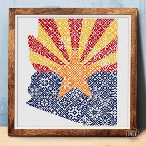 Punto de cruz Bandera del estado de Arizona Muestra patriótica Cuadrados Mosaico Patchwork Gráfico de punto de cruz contado PDF Descarga instantánea