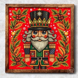 Patrón de punto de cruz Cascanueces PDF Decoración navideña Gráfico de punto de cruz de invierno Bordado sencillo Muérdago Navidad Archivo de descarga digital