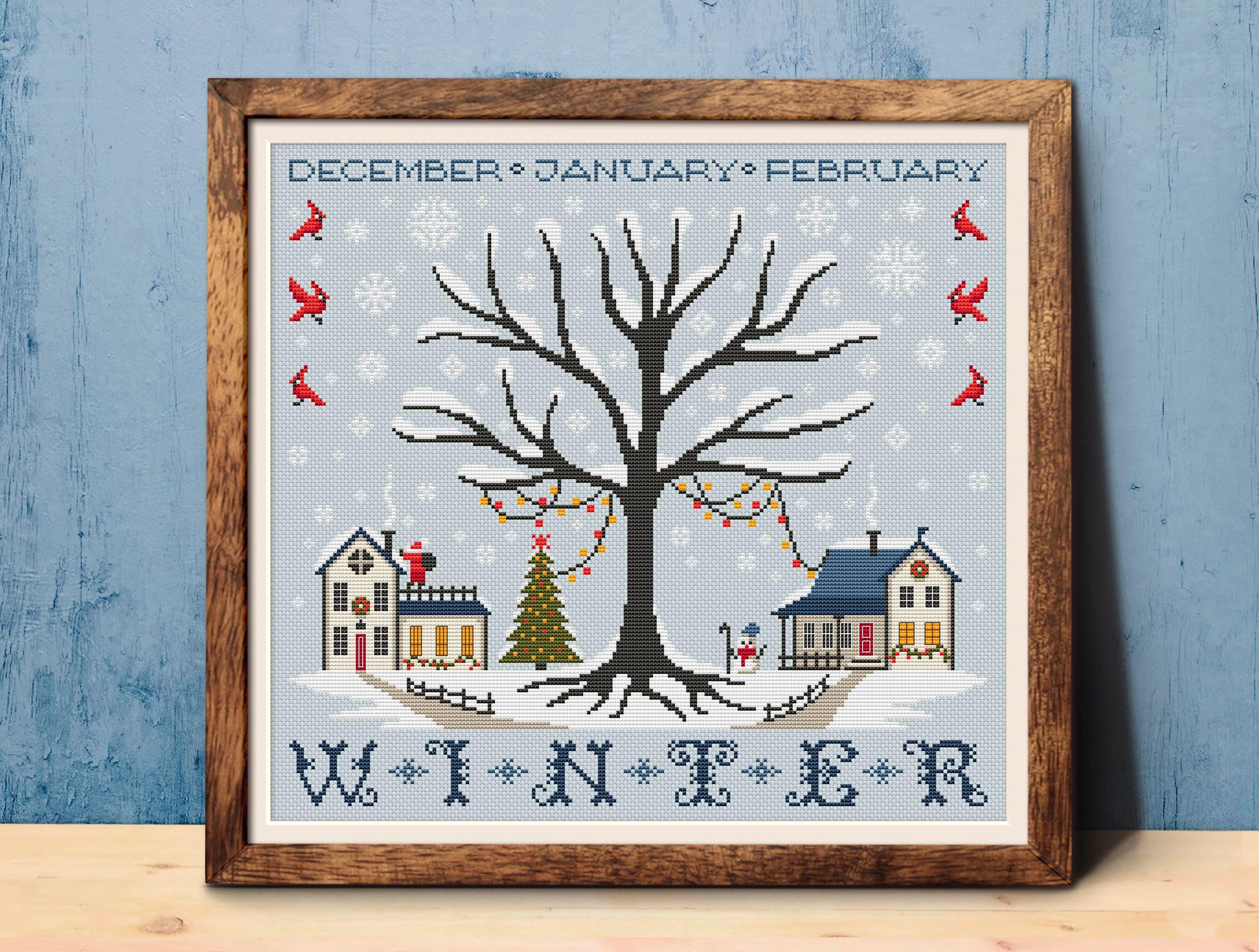 Village 4 Seasons Cross Stitch Pattern Set PDF Winter Spring Summer