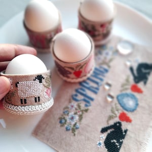 Easter egg decor tutorial PDF Easter cross stitch chart Easter lambs Bunny Love Rustic Pink Spring Primitive Pattern Digital download file