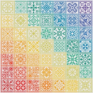 Muestrario de patchwork de punto de cruz de arcoíris xstitch Patrón de adorno cuáquero Arte popular xstitch Gráfico de punto de cruz Bordado simple Descarga en PDF