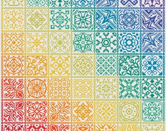 Regenbogen Kreuzstich Patchwork Sampler xstitch Quäker Ornament Muster Volkskunst xstitch Kreuzstichvorlage Einfache Stickerei PDF Download