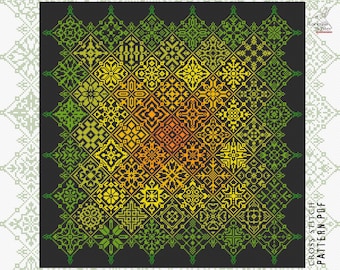 Kreuzstichmuster Quäker Ornament irisierend grün Quäker Ornament Muster Kreuzstichmuster Stickmuster Vorlage Gobelin Stickmuster Vorlage