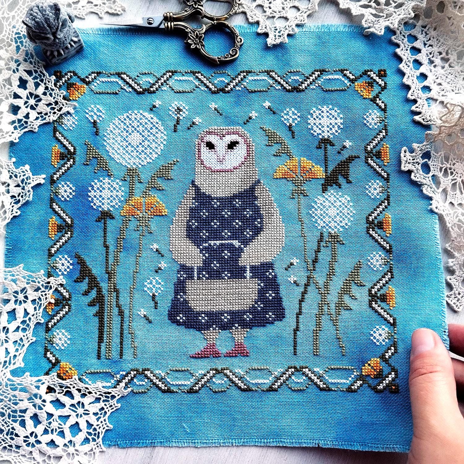 Cross Stitch Pattern Owl & Dandelion Sampler Folk Art Stitching PDF Digital Download