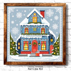 Cross stitch pattern Christmas house Winter village New Year’s stitching Christmas tree cross stitch chart Simple embroidery PDF Digital