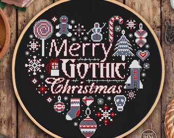 Cross Stitch Chart Christmas Merry Christmas Gothic X-mas sampler Gift for goth Winter cross stitch pattern PDF Digital Download