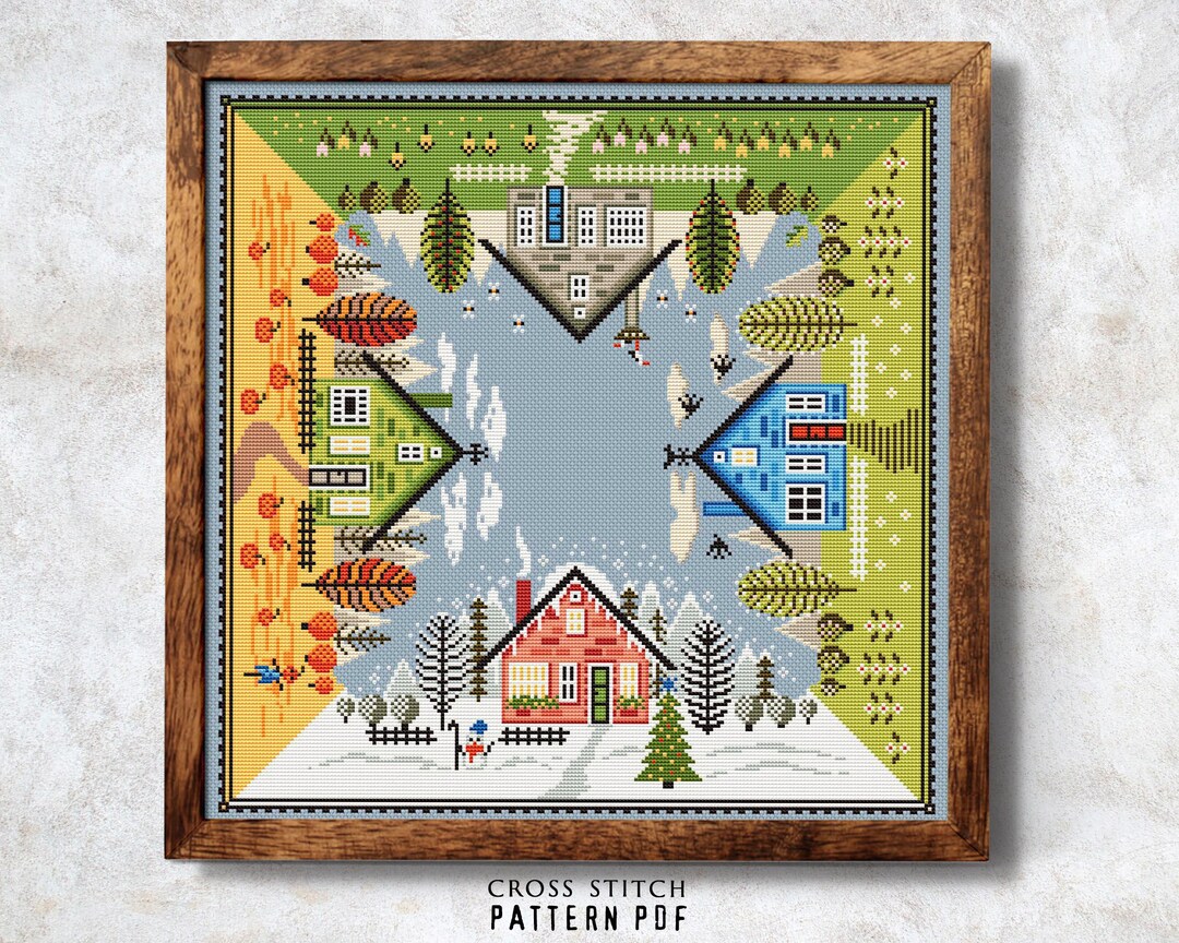 4 Seasons Cross Stitch Village House Cross Stitch Chart 4 in 1 Easy ...