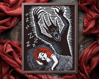 Cross Stitch Pattern Nightmare: Sinister Spooky Monster PDF Digital Download