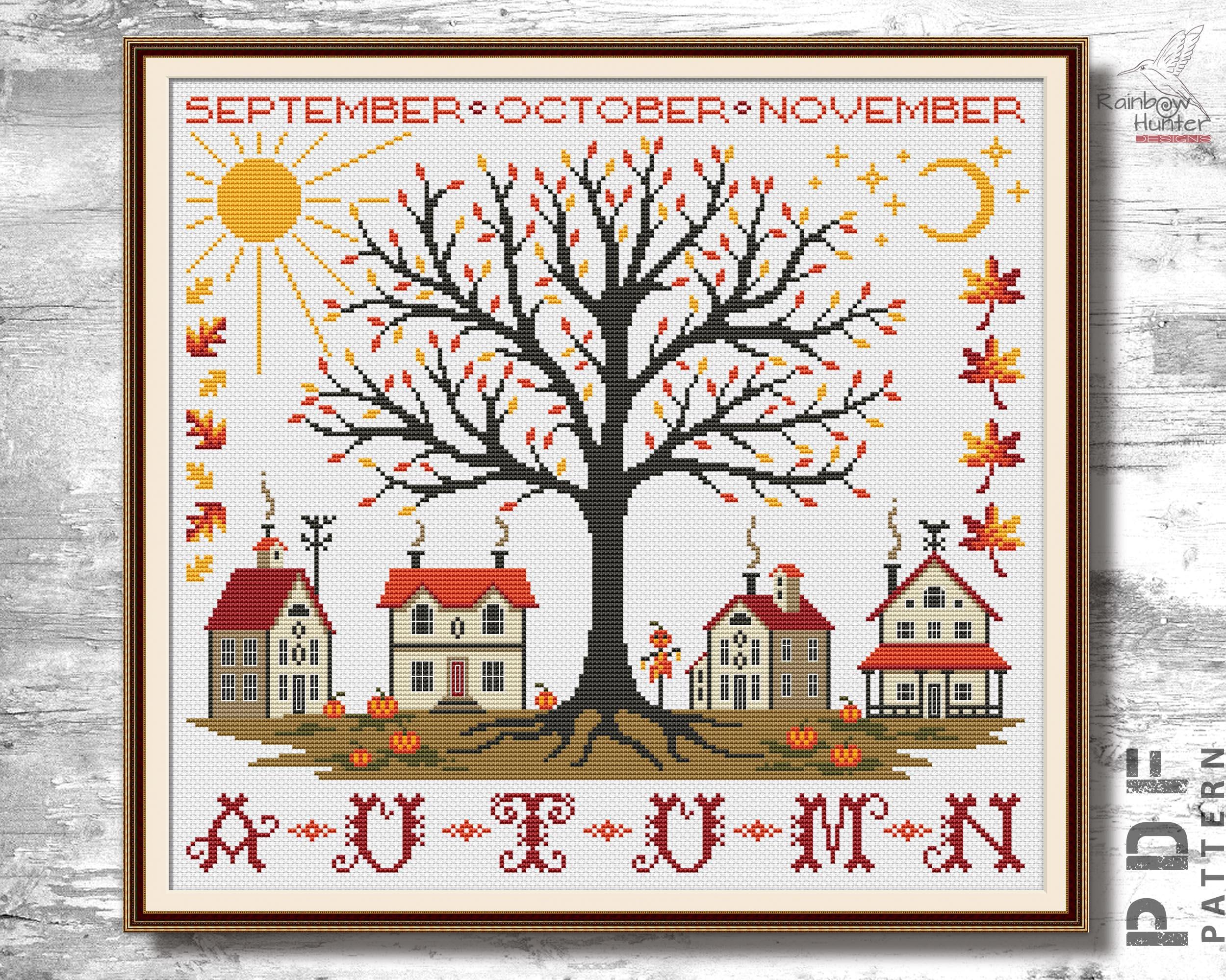 Village 4 Seasons Cross Stitch Pattern Set PDF Winter Spring Summer