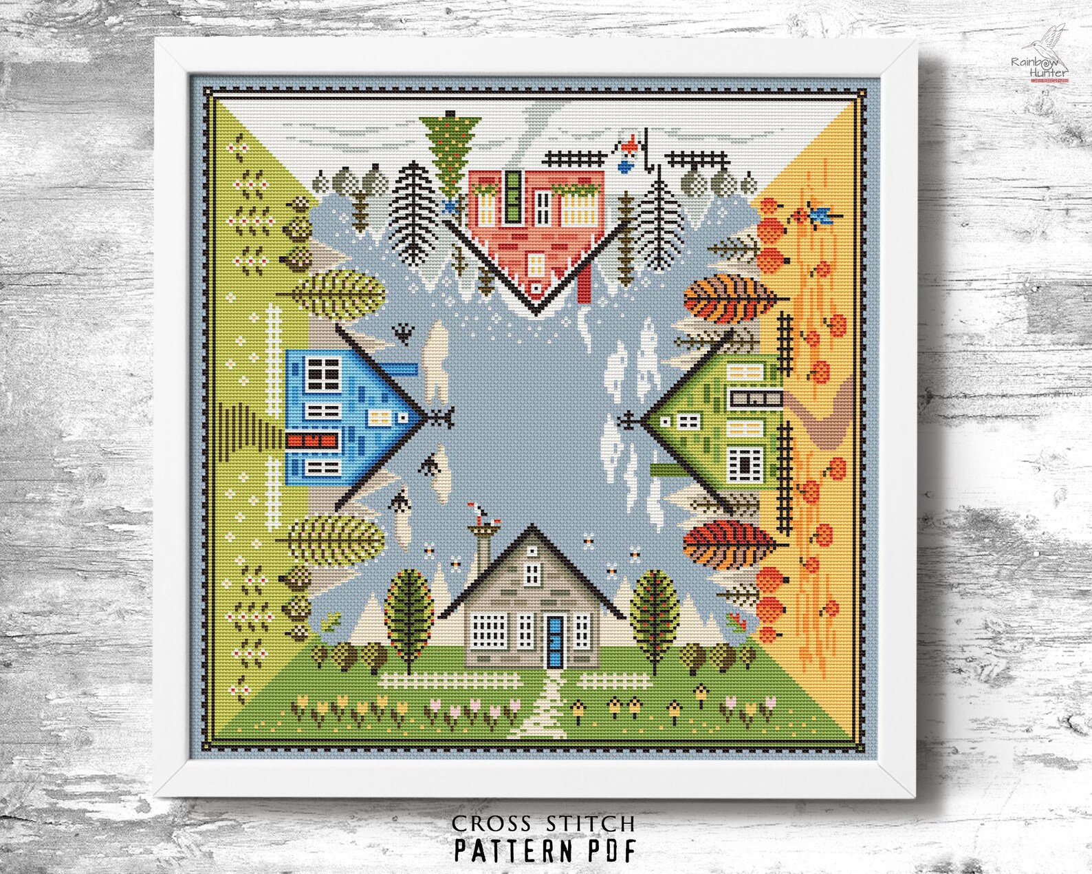 4 Seasons Cross Stitch Village House Cross Stitch Chart 4 in 1 Easy ...