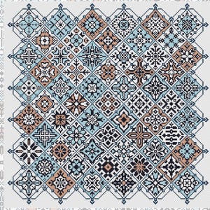Cross stitch quaker sampler pattern PDF Folk art tiled Counted cross stitch chart Geometric ornament Modern embroidery Digital download file