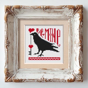 Be mine cross stitch pattern PDF Valentine&#39;s Day cross stitch chart Crow Heart Romantic Valentines stitching Love Digital download file