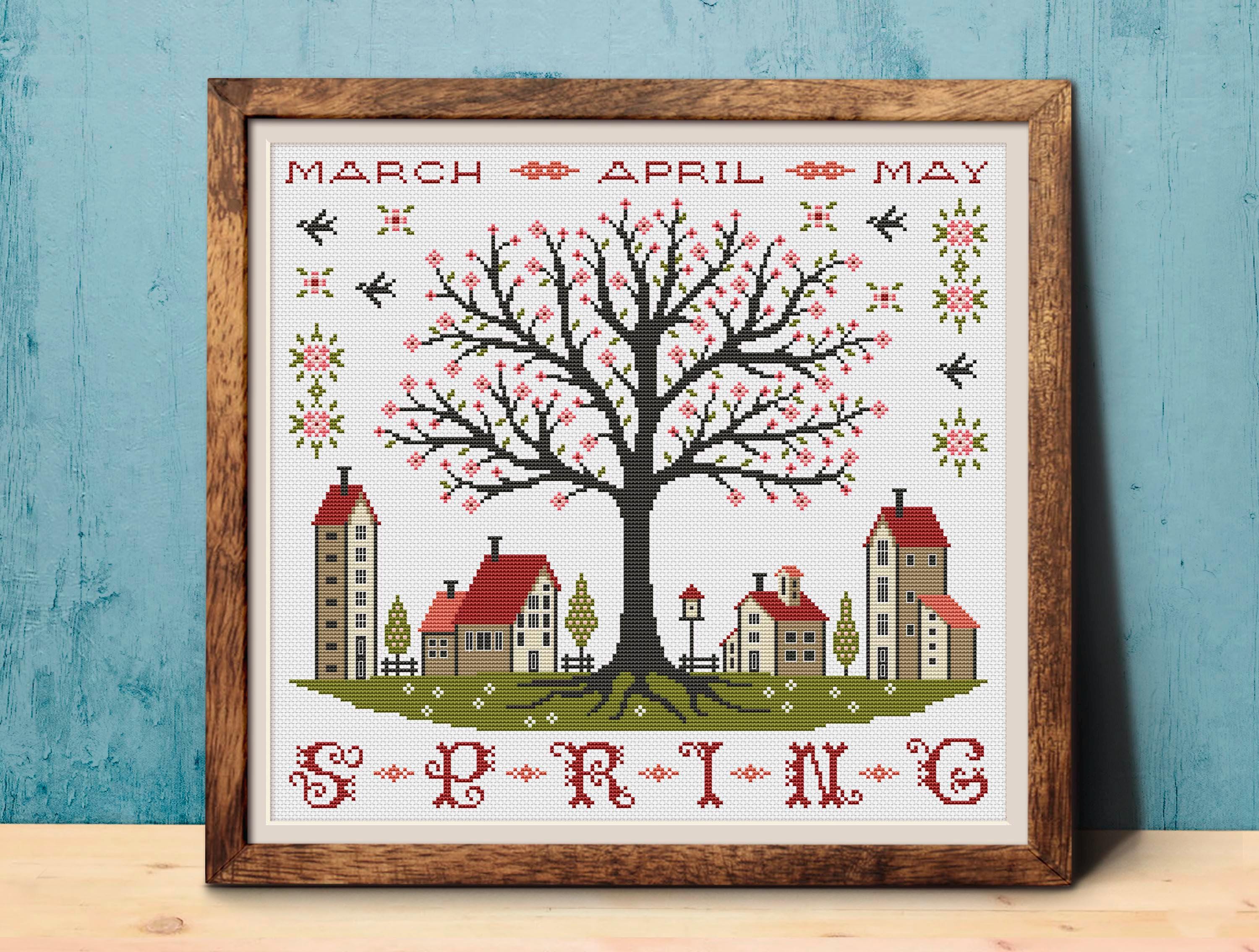 Village 4 Seasons Cross Stitch Pattern Set PDF Winter Spring Summer