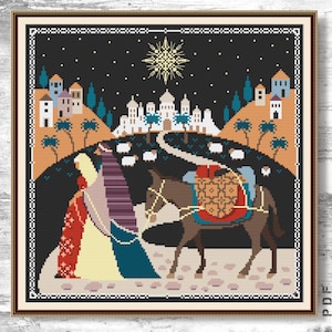 Mary and Joseph cross stitch Christmas pattern PDF Nativity The Holy Family Star of Bethlehem Counted cross stitch chart Digital download