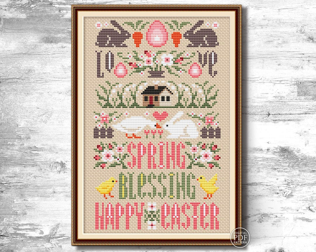 Easter Cross Stitch Pattern Spring Sampler Cross Stitch Chart Love ...
