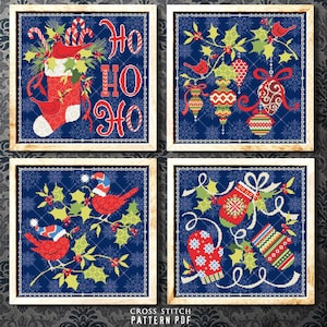 Christmas cross stitch set Joy Christmas stocking cross stitch chart Snowflakes Christmas mittens Simple embroideri PDF digital download
