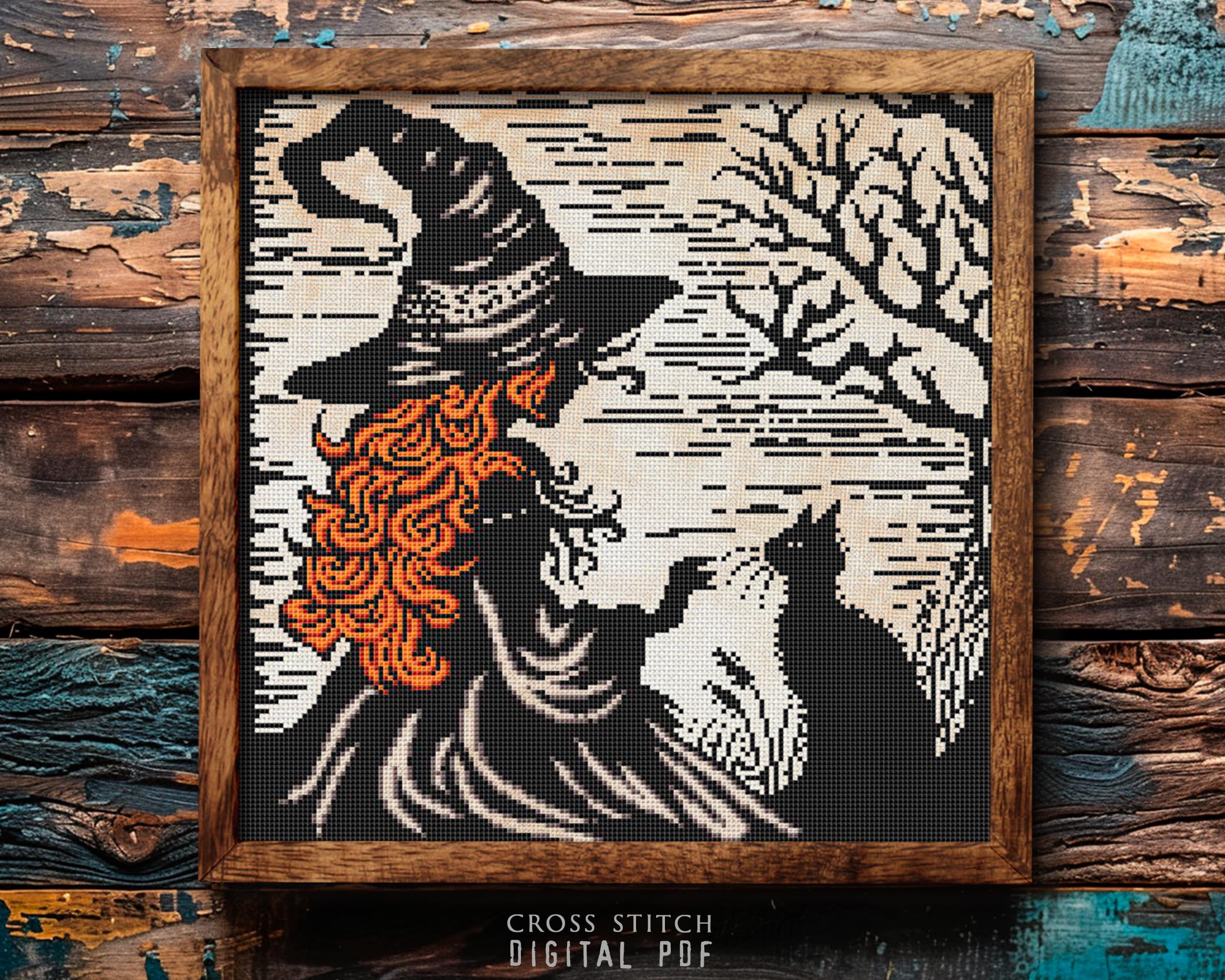 Witch Cross Stitch Pattern PDF Black Cat Witchcraft Gothic Cross Stitch ...