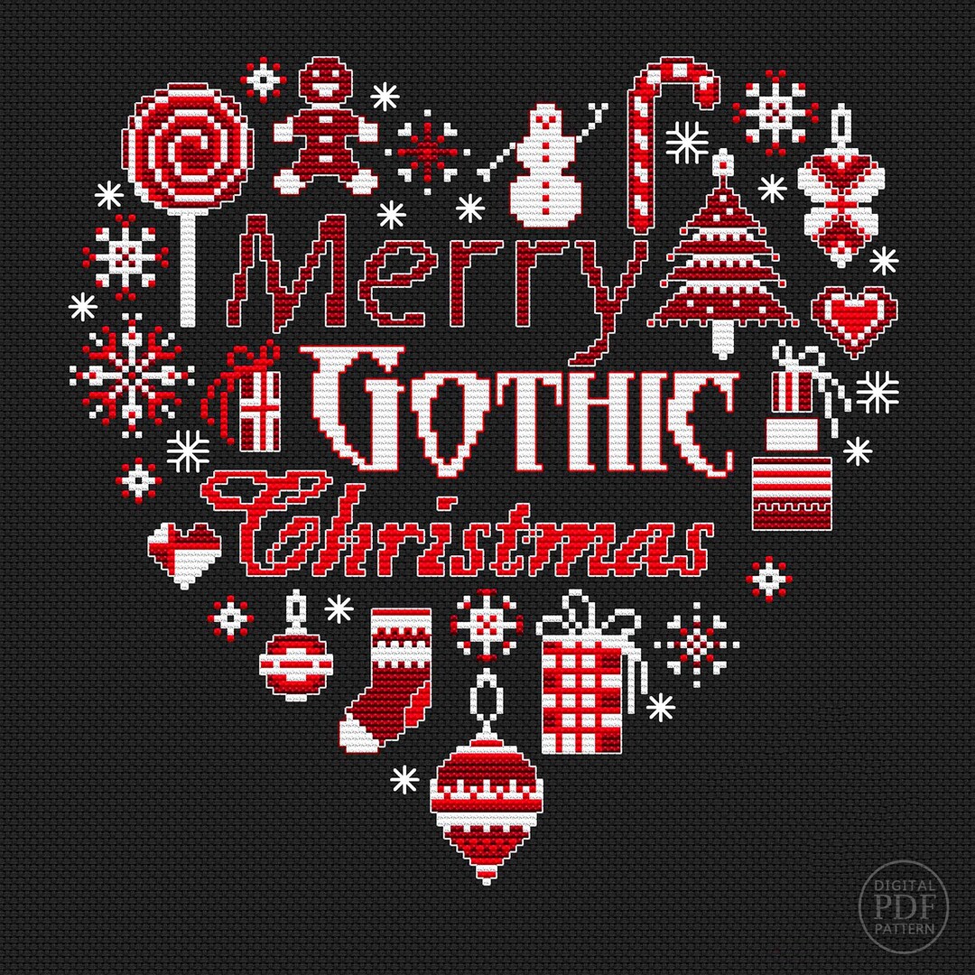 Cross Stitch Pattern PDF Black Heart Christmas Witches Winter Cross ...