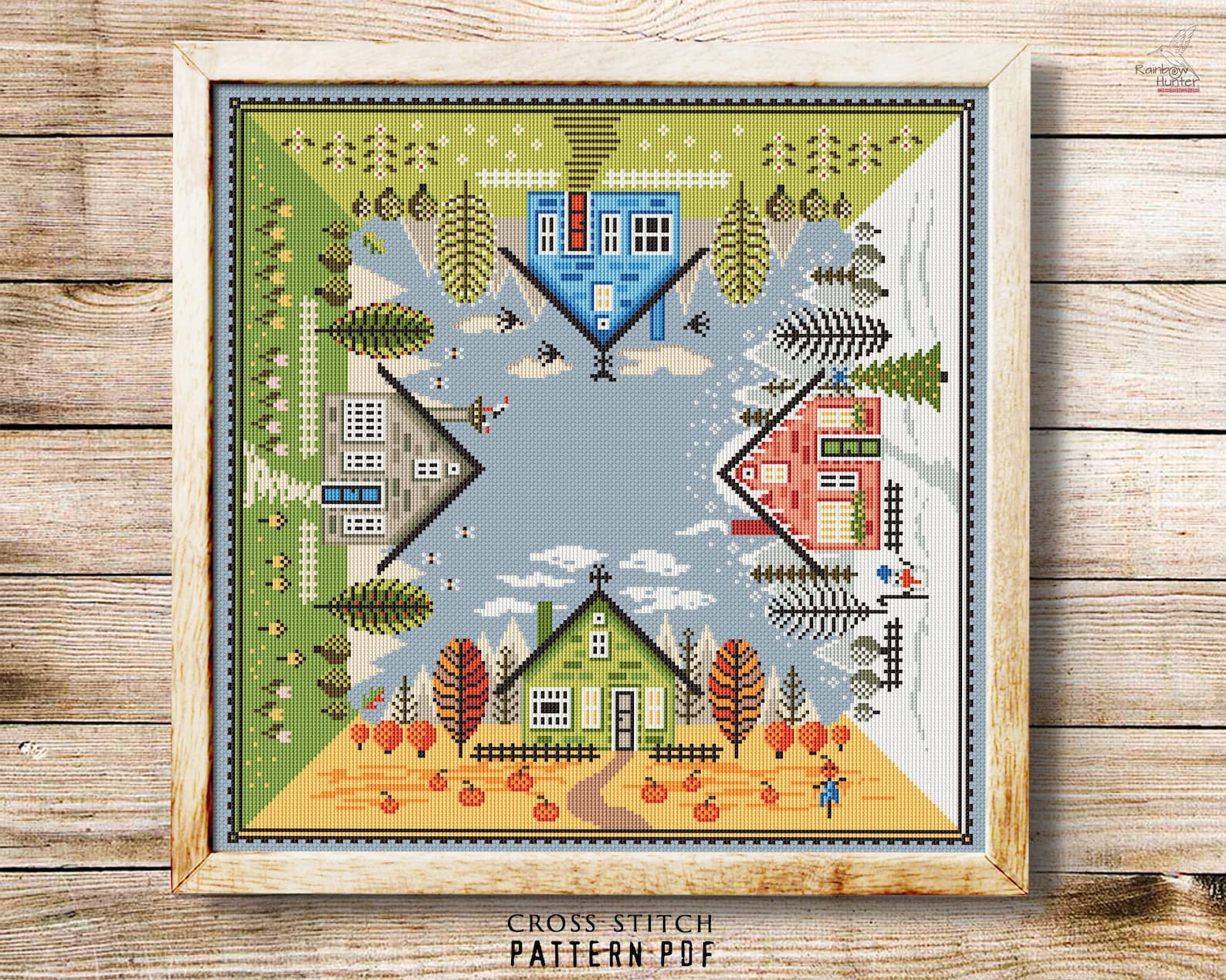 4 Seasons Cross Stitch Village House Cross Stitch Chart 4 in 1 Easy ...