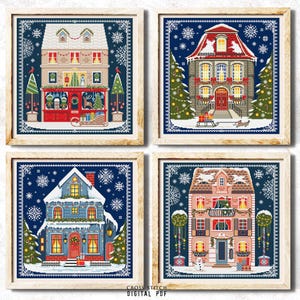 Cross stitch set Christmas houses Winter sampler Cozy Christmas counted cross stitch chart Easy cross stitch pattern PDF Digital download