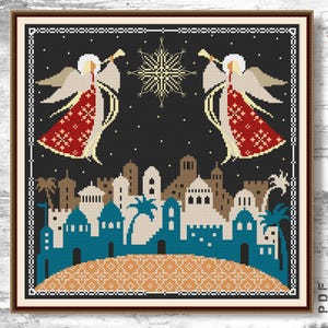 Cross stitch Christmas angels Holy nativity Star of Bethlehem Easy cross stitch Christmas Counted cross stitch chart PDF Instant download