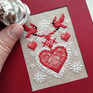 Grille de point de croix Saint-Valentin Motif de point de croix amour neige Oiseaux cardinaux Coeur d'amour Saint-Valentin romantique Fichier PDF Téléchargement numérique