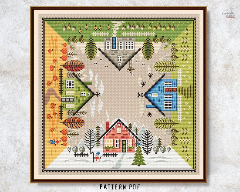 4 Seasons Cross Stitch Village House Cross Stitch Chart 4 in 1 Easy ...