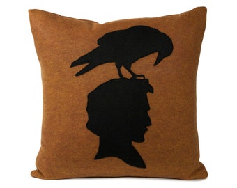 Edgar Allen Poe and Raven shadow silhouette Pillow Cover In Stock and Ready to Ship