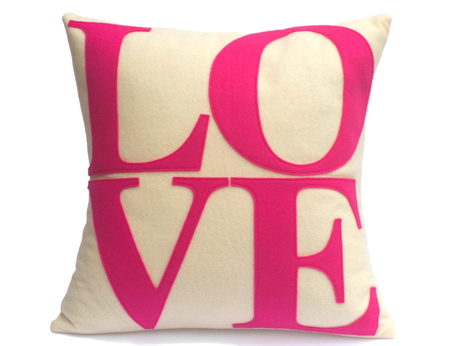 LOVE Throw Pillow Cover Appliquéd in Pink on Antique White Etsy