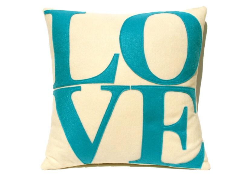 LOVE Throw Pillow Cover Appliquéd in Pink on Antique White Etsy