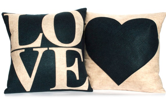 Love And Heart Coordinating Throw Pillow Covers Appliqued In Etsy