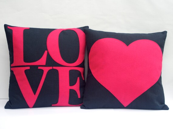 Heart Throw Pillow Cover Appliquéd in Heart Throw Pillow Cover Appliquéd in