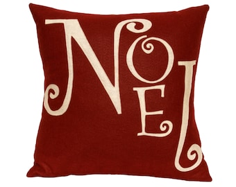 Noel - Christmas Pillow Cover in Ruby Red and Antique White - 18 inches