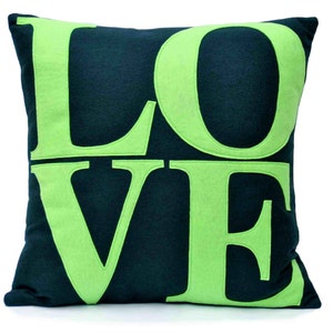 Navy and Green Decorative LOVE Throw Pillow Cover 18x18 For Sofa, Chair, or Bed image 1