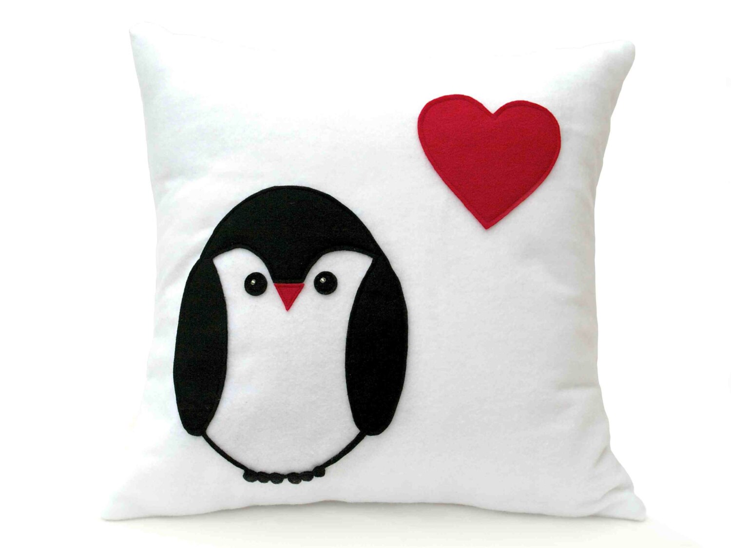 Penguin Love Pillow Cover appliquéd EcoFelt Red Heart 18 Etsy